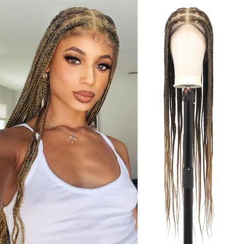 Fecihor 360° HD Full Lace Knotless Braided Wigs for Women Box Braid Wig with Baby Hair Premium Synthetic Light Brown Braided Lace Front Wigs 36 Inch