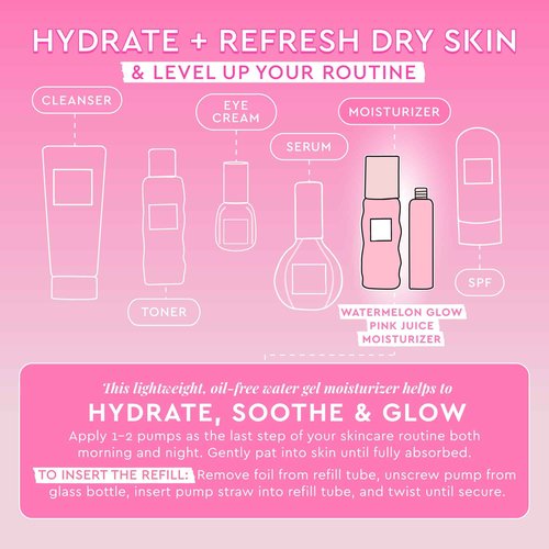 Glow Recipe Pink Juice Hydrating Gel Moisturizer with Hyaluronic Acid, Watermelon & Glycerin - Lightweight, Fast-Absorbing Daily Moisturizer for Dry Skin + Refill Tube (50 ml/ea)