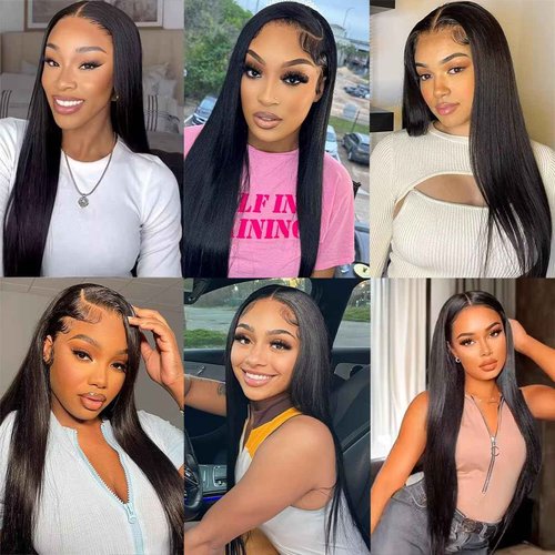 JUBOTIN Straight Gluless Lace Wigs Human Hair Pre Bleached Invisible Knots 30 Inch 6x4 HD Lace Front Wigs Human Hair Glueless Wigs Human Hair for Women Pre Plucked 180% Density