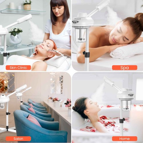 TASALON Professional Facial Steamer on Wheels, Hot Ozone Face Steamer for Facial, Esthetician Steamer for Salon Beauty and Spa, Mist Face Steamer for Facial Deep Cleaning Skin Care Equipment- White