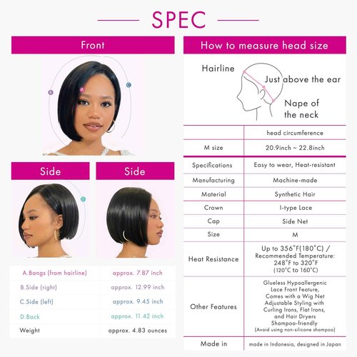 LINEASTORIA Exotic Bob Wig for Black Women - Snug Fit Cap, Handcrafted Airy Bangs, Seamless Lace Front, Asymmetrical, Rounded Nape, Glueless, Hypoallergenic, Heat Resistant (Natural Black)