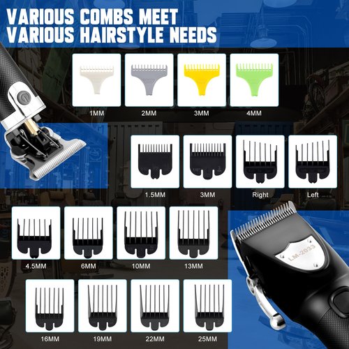 PTBYSMY Hair Clippers for Men, Professional Cordless Barber Clippers and Beard Trimmer Set, Complete Hair Cutting Kit with 16Pcs Guide Combs, LED Display, T Blade Trimmer, Storage Bag for Hair Cutting