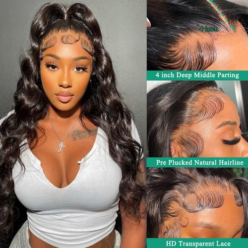 IUPin 13x4 Body Wave Lace Front Wigs Human Hair Pre Plucked Glueless HD Transparent Lace Frontal Wigs for Black Women 180 Density Brazilian Human Hair Wig with Baby Hair 20 Inch Bleached Knots