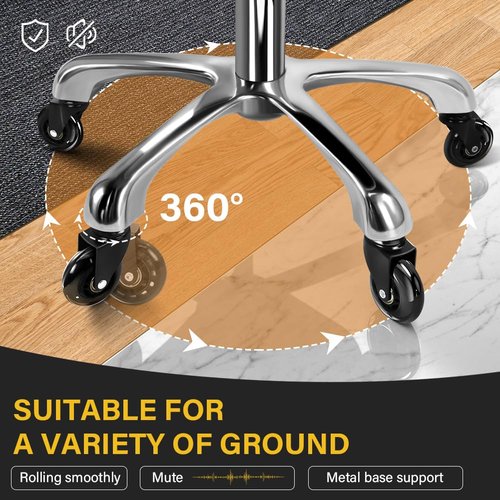 WKWKER Heavy Duty Rolling Stool with Wheels Hydraulic Swivel Adjustable Rolling Stool Ergonomic Thick Leather Round Seat Stool Chair for Kitchen Drafting Lab Office Salon Message Stool – Black