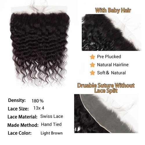 Loose Wave 13x4 Ear to Ear Lace Frontal Closure 100% Unprocessed Brazilian Virgin Human Hair Lace Frontal Closure Bleached Knots 180% Density Pre Plucked With Baby Hair Natural Color (22 Inch)