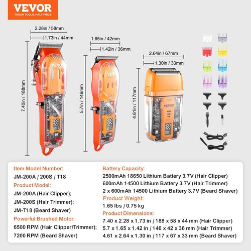 VEVOR Hair Clippers for Men Professional, 3-in-1 Hair Clipper Trimmer & Razor Shaver Set, Cordless Rechargeable Clippers for Hair Cutting Trimming, Men's Beard Grooming Kit for Home Barber, Ideal Gift