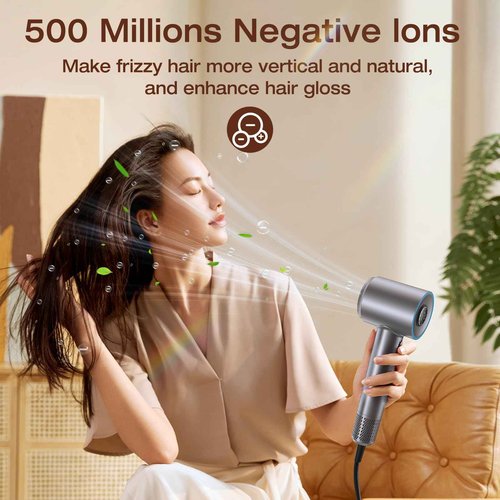 VivaEase Hair Dryer, 1400W Professional High Speed Hairdryer for Fast Drying, 500 Million Negative Ionic Hair Dryer, 3 Speeds and 5 Temps with HD Display, Low Noise Blow Dryer for Home Salon