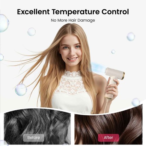 COSHARE Travel Hair Dryer, 110000 RPM High-Speed Brushless Motor, 200g Compact Travel Blow Dryer for Fast Drying, Smart Thermo-Control, Lightweight, Low Noise, Sandy Khaki