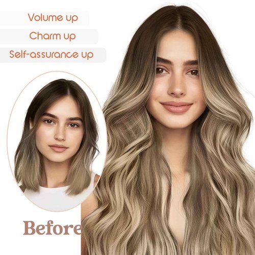 Sunny Hair Wire Hair Extensions Real Human Hair Fish Line Human Hair Extensions Invisible Wire Extensions Brown to Light Brown with Medium Blonde #3/8/22 18 Inch
