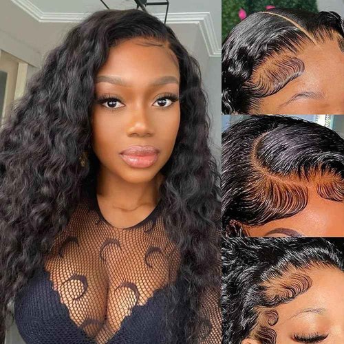 LAPIALA 28 Inch 13x6 Deep Wave Lace Front Wig Human Hair Deep HD Lace Frontal Wigs for Women 200% Density Deep Curly Glueless Wigs with Baby Hair
