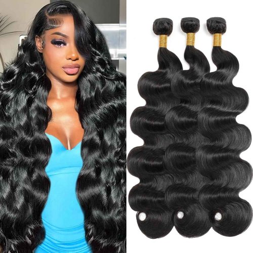 12A Human Hair Bundles 18 20 22 Inch Body Wave 3 Bundles Human Hair 100% Unprocessed Brazilian Virgin Hair Bundles Quick Weave Hair Extension Natural Black