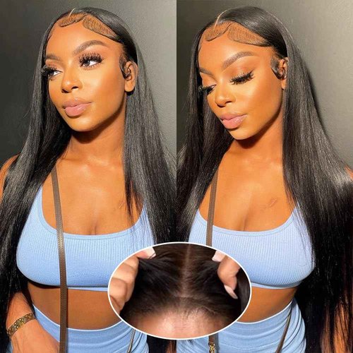 KFgood Wear and Go Glueless Wigs Human Hair Pre Plucked Pre Cut HD Lace 6x4 Straight Lace Front Wigs Human Hair Glueless Lace Front Wigs 180% Density 3 Seconds to Wear for Beginners 24 Inch