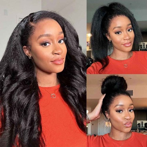 Glueless Half Wig Human Hair with Drawstring Kinky Straight Half Wig 180 Density Headband Wig Human Hair 3 In 1 Seamless Flip Over Half Wigs Human Hair 18 Inch Kinky Curly Half Wig