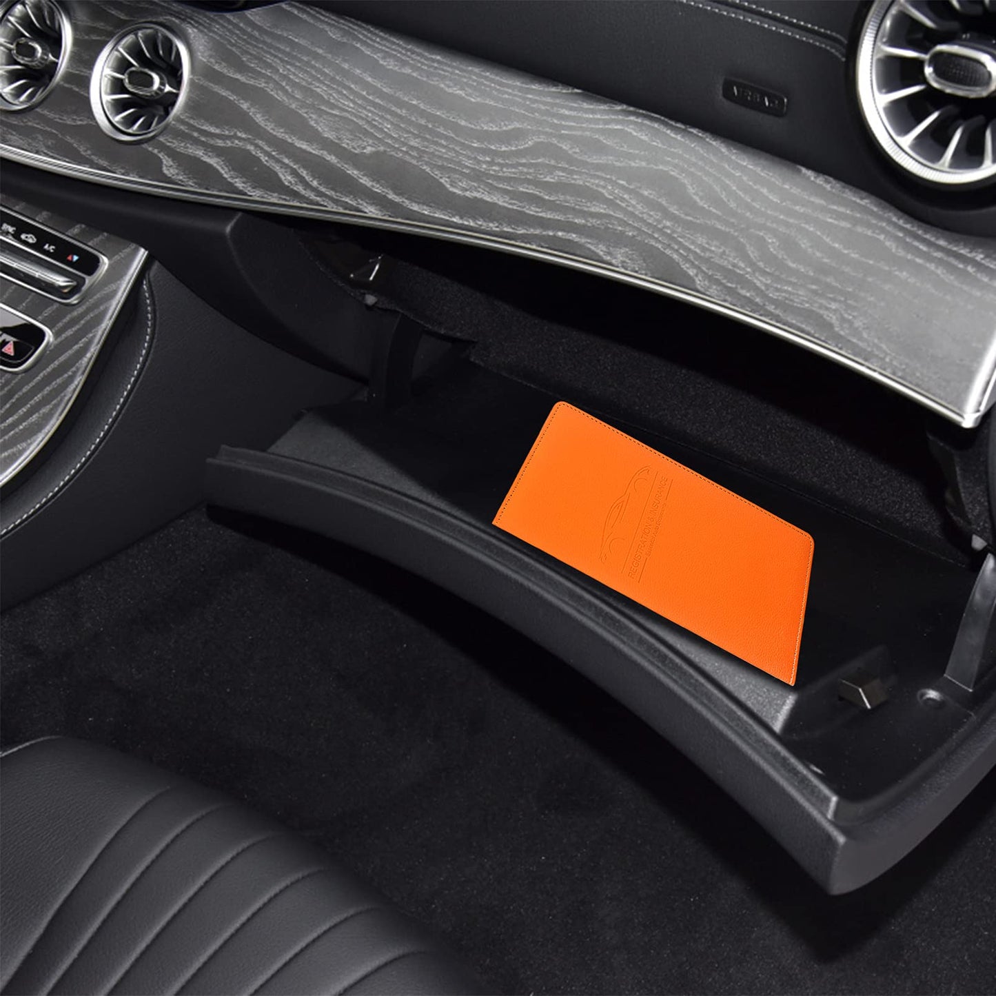 LumiMokki Premium Car Registration & Insurance Card Holder with Magnetic Shut, Vehicle Glove Box Car Organizer - For Documents, Cards, License (Orange)