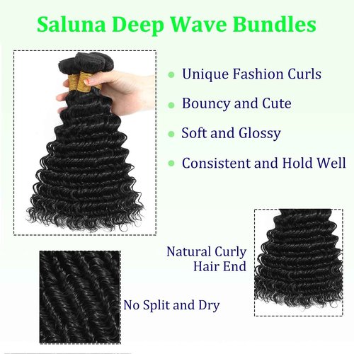 Saluna Deep Wave Bundles 16 18 20 Inch 12A Soft And Thick Double Weft 100% Unprocessed Brazilian Remy Curly Human Hair Bundles for Black Women