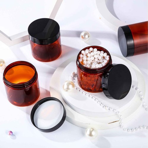 Lanties 200 Pcs 4 oz Empty Bulk Plastic Container Jars with Lid Leak Proof Round Plastic Jars Small Cosmetic Travel Containers for Storage Makeup Creams Lotion Ointments, Amber