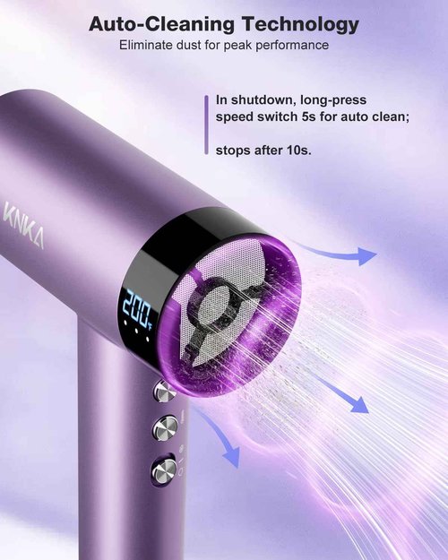 KNKA Hair Dryer, 1500W High Speed Blow Dryer with 4 Temps & 3 Speeds, Fast-Drying Negative Ionic Hair Dryer for Women, 110,000 RPM Hairdryer Low Noise with Nozzle for Home Travel Salon, Purple