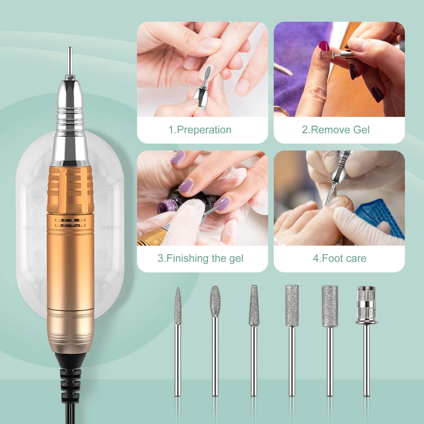 Madenia Rechargeable Nail Drill for Acrylic Nails, Professional 35000rpm Portable Nail Drill Cordless Manicure Drill Machine Nail Art Electric Nail File