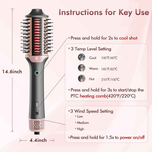 Blow Dryer Brush Hair Straightener: High Speed Hot Air Styler 110,000 RPM for Fast Drying Straightening Volumizing, One Step Volumizer with PTC Smoothing Comb Negative Ion for Silky Frizz-Free (Gold)