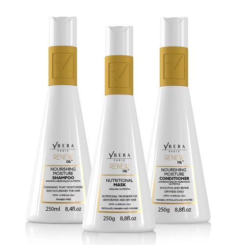 YBERA PARIS Renew Oil Home Care Kit, Anti-age, Powerful Antioxidant, High Emollient Power, Fights Free Radicals, Nutritious Shampoo 8.4 & Conditioner 8.8 & Mask 8.8 Oz Daily Care with Olive Elixir