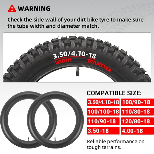 AR-PRO 3.50/4.10-18 Dirt Bike Inner Tubes with TR4 Straight Valve, Universal Heavy Duty 100/90-18" 100/100-18" 110/80-18" 110/90-18" Off-Road Motorcycle Tube and More (2-Pack)