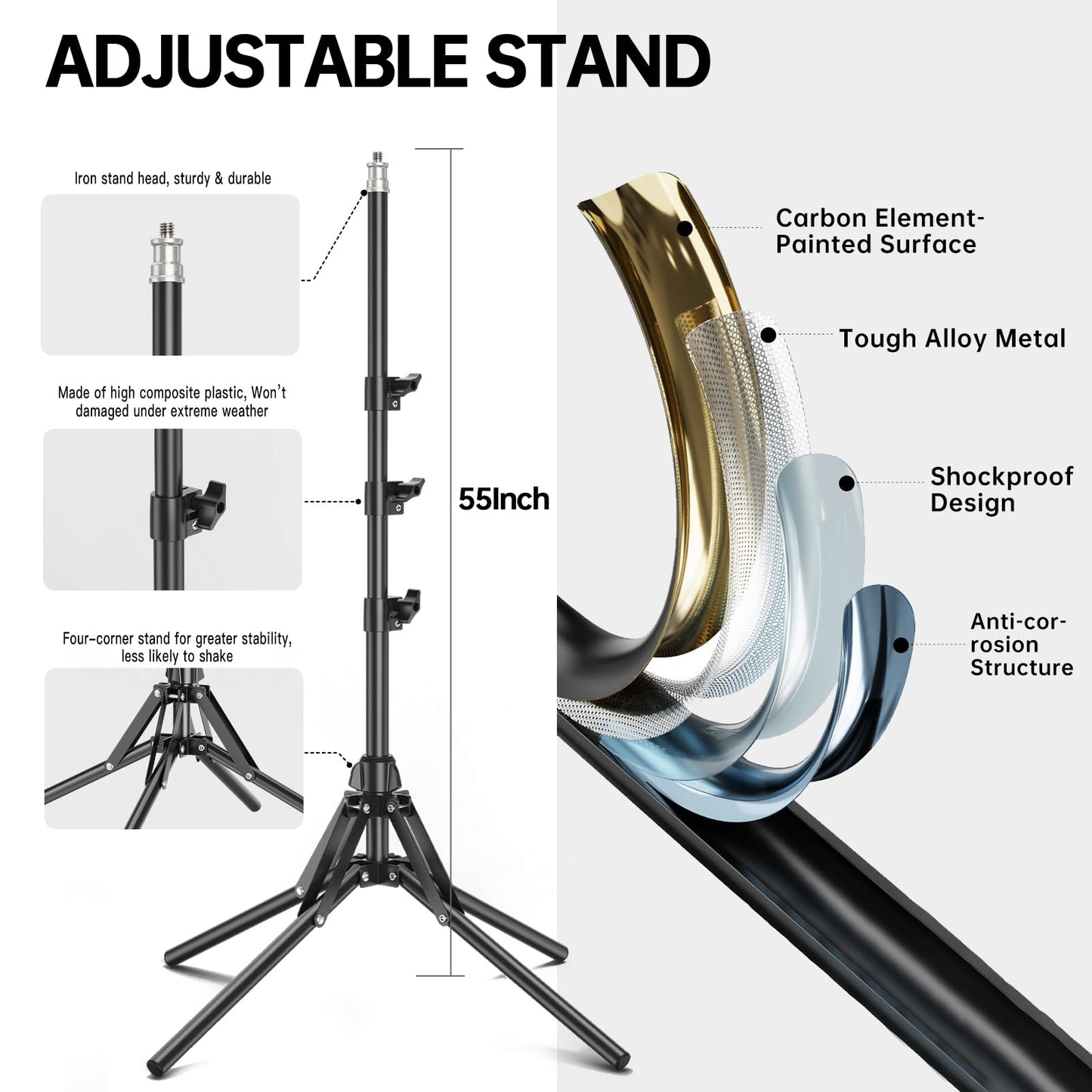 13.5 Inch Full Screen Ring Light with 55 Inch Adjustable Tripod Stand, LED Selfie Ring Light for Video Recording, Facial Makeup, Live Streaming, Compatible with Phones, Cameras Webcams