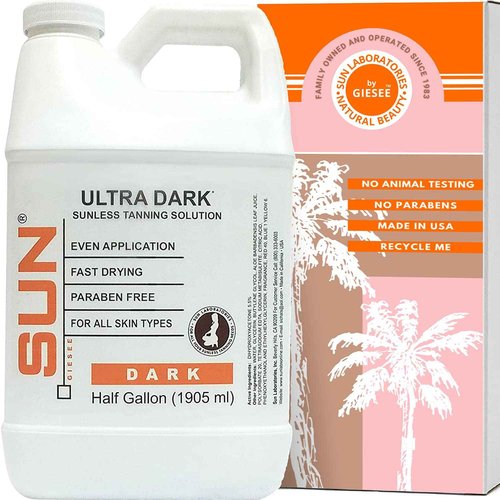 Sun Laboratories By Giesee Ultra Dark Spray Tan Solution 1/2 Gallon - Professional Sunless Tanning Spray for Airbrush Tan, Self Tanner Mist, Sun Tanning Lotion, Fake Tan