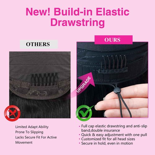 Homgoss FB30 U Part Wigs With Drawstring for Women Straight Human Hair Wigs 200% Density Highlight Ombre U Part Human Hair Wigs Can Be Dyed and Bleached(20 inch)