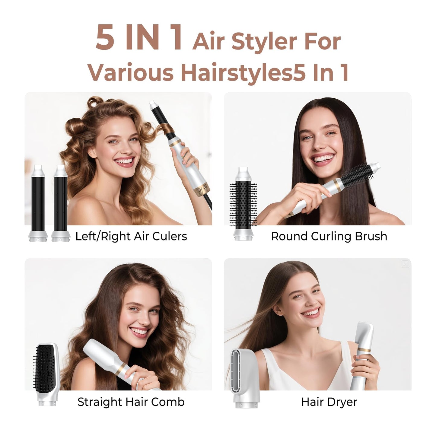 5 in 1 Blow Dryer Brush with Air Style Wrap Hair Styler,Negative Ionic Magic Style Set, Detachable Air Curler for Volumizer,Straightener,Drying