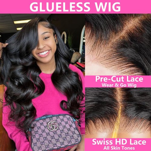 denacfi Glueless Wigs Human Hair Pre Plucked Pre Cut 5x5 Body Wave Lace Closure Wigs Human hair 250 Density Colsure Wigs for Women Ready to Wear Wig 14 Inch