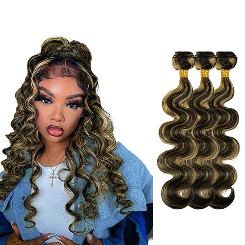Vinmdonm P1B27 Highlight Human Hair Bundles #27 Honey Blonde Body Wave 3 Bundles 30 32 34 inch 8A Remy Virgin Two Tone #1b and #27 Bundle