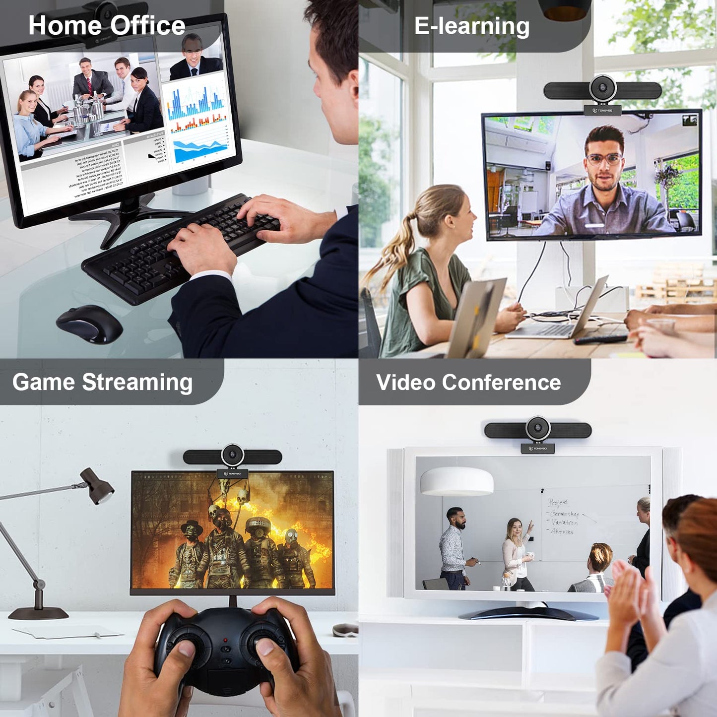 4K Webcam Conference Call TV Room Web Camera with Dual Microphones &Speaker, | All-in-One USB Video Camera, 116° Wide Angle, AI Auto Framing | Compatible with Zoom, OBS