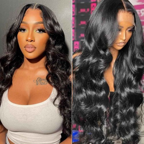 BEEKERKER 13x6 Body Wave Lace Front Wigs Human Hair Pre Plucked 200% Density HD Transparent Lace Frontal Wigs Human Hair With Baby Hair Natural Black 20 Inch