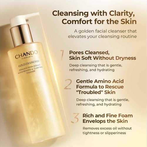 CHANDO HIMALAYA Gold Diamond Facial Cleanser - Reviving & Clarifying Daily Cleanser with Amino Acids for Hydration and a Luminous Complexion (200ml/6.76oz)