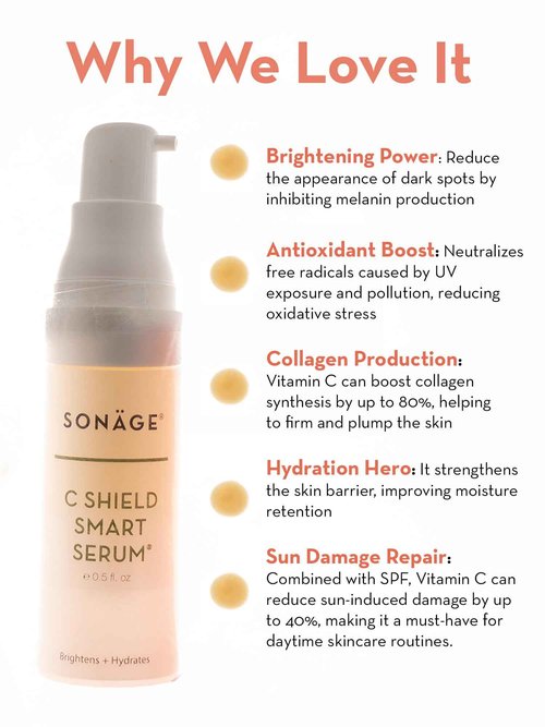 Sonage C Shield Smart Serum: Hyaluronic Acid & Vitamin C | Brightens, Shields from Blue Light, Fades Dark Spots (15 ml)