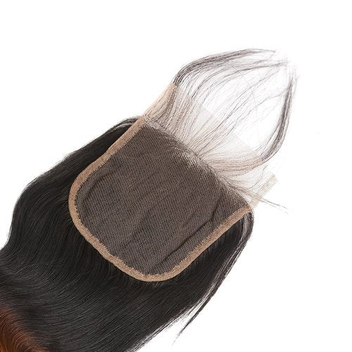 Ombre Human Hair 3 Bundles With 4x4 Lace Closure 1B/30 Two-tone Ombre Brown Body Wave Bundles with Closure Brazilian Virgin Human Hair Extensions For Women (T1B/30,14 16 18+12)