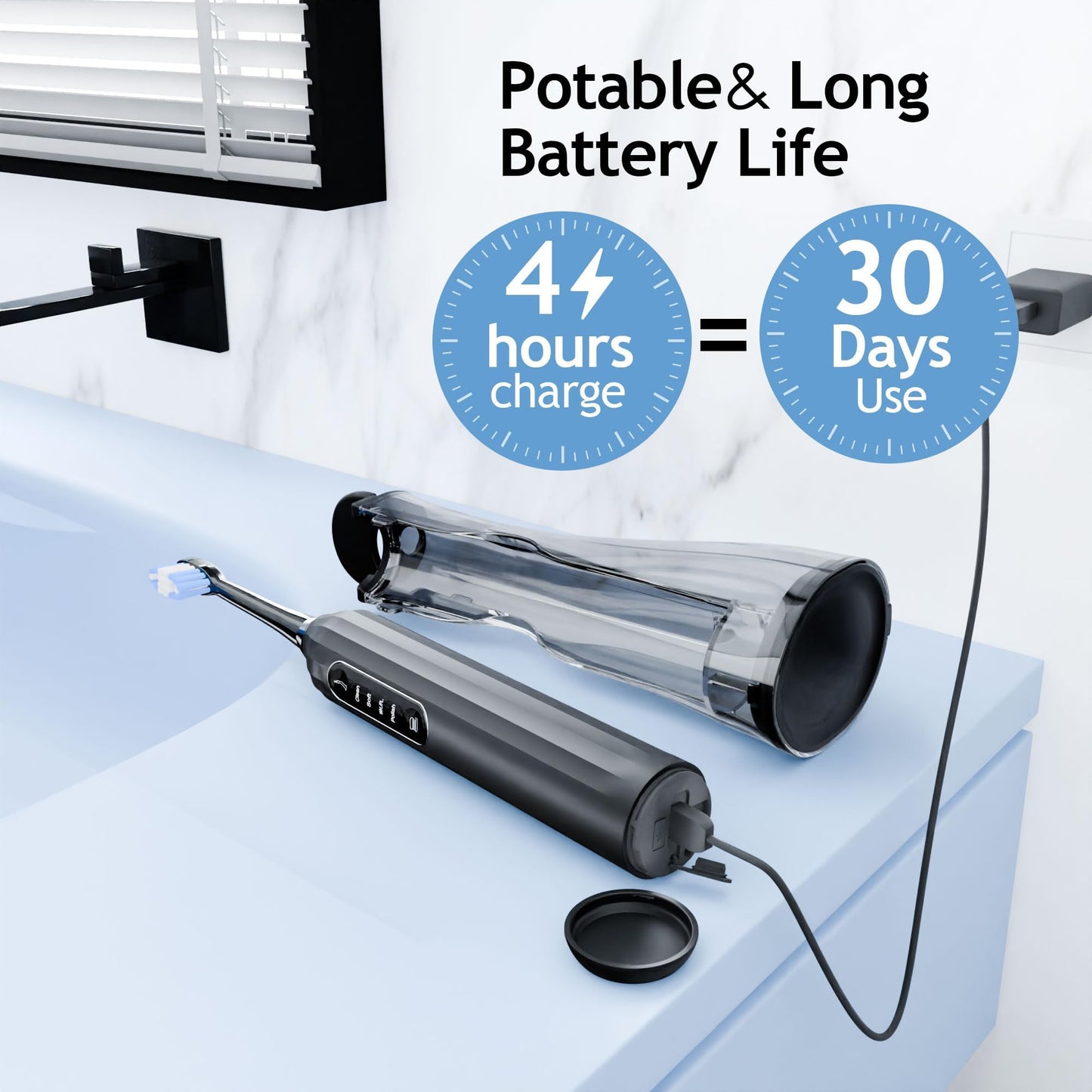 Pinkart Electric Toothbrush with Water Flosser Combo for Adults, 8 Brush Heads, 1 Flosser Tip, 1 Tongue Scraper, 1 Hose, 1 Water Tank – Ideal for Travel and Oral Health(Black and Gray)