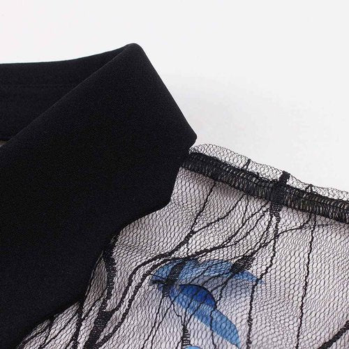 Women Keyhole Front Mesh Bell Sleeve Vintage 1950s Cocktail Swing Dress Embroidered Floral Peter Pan Collar 50s 60s Rockabilly Prom Dress A-line Wedding Evening Party Casual Skater Dress Butterfly XL