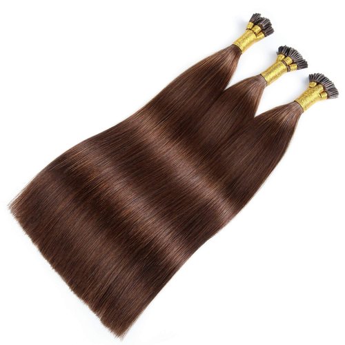 20Inches I Tip Human Hair Extensions,100g/Pack 1g/strand Pre Bonded Keratin Stick Tip Real Hair Extensions #4 Medium Brown Human Hair I Tip