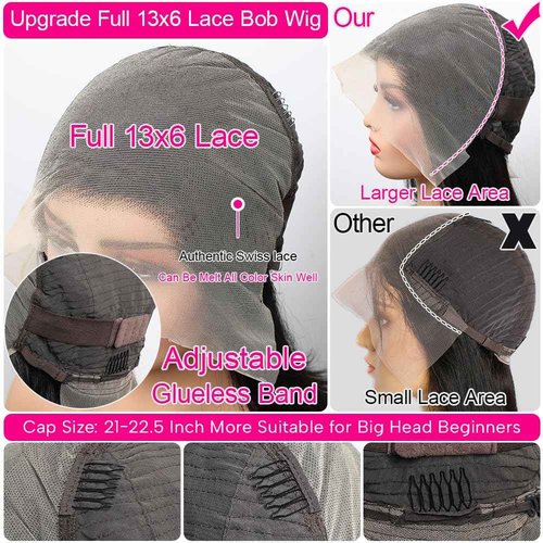 CYSDRH Bob Wig Human Hair 13x6 HD Frontal Lace Wig 180% Density Short Bob Wigs for Black Women Pre Plucked 100% Brazilain Virgin Human Hair Wigs - 14 Inch 13x6 Straight Bob Wig Natural Black Color