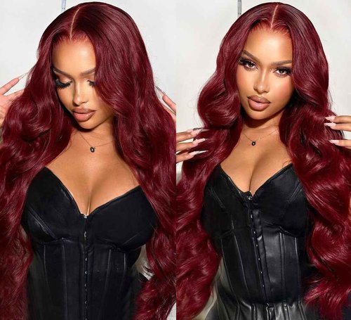 Allove Burgundy Lace Front Wigs Human Hair Pre Plucked 180% Density 22inch Body Wave Lace Front Wigs with Baby Hair 13x4 Glueless HD Transparent Frontal Wigs For Women