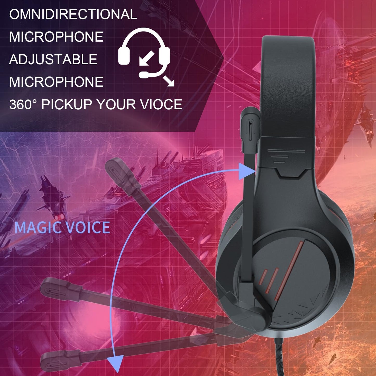 Anivia MH601 Headphones with Microphone Wired Headset with Active Noise Canceling Microphone, 3.5mm Audio Jack Stereo Headphone - Red (Game/Work/School)