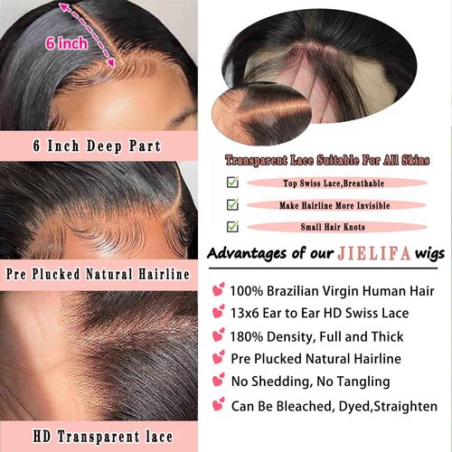JIELIFA 28 Inch 13x6 Body Wave Lace Front Wigs Human Hair Pre Plucked Glueless Wigs Human Hair 180% Density Body Wave 13x6 HD Transparent Frontal Wigs Lace Front Wigs for Women