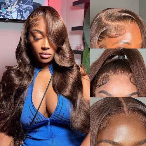 Syhunny 30 Inch Chocolate Brown Lace Front Wig Human Hair 200% Density Body Wave 13x6 HD Lace Front Wigs Human Hair Pre Plucked with Baby Hair Colored Frontal Wigs for Black Women