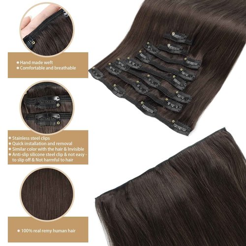 ABH AMAZINGBEAUTY HAIR Clip in Hair Extensions Real Human Hair Natural Black 18 Inch Clip in Straight Invisible Clip ins Human Hair Extensions Color #1B 8Pcs With 18 Clips 120 Gram