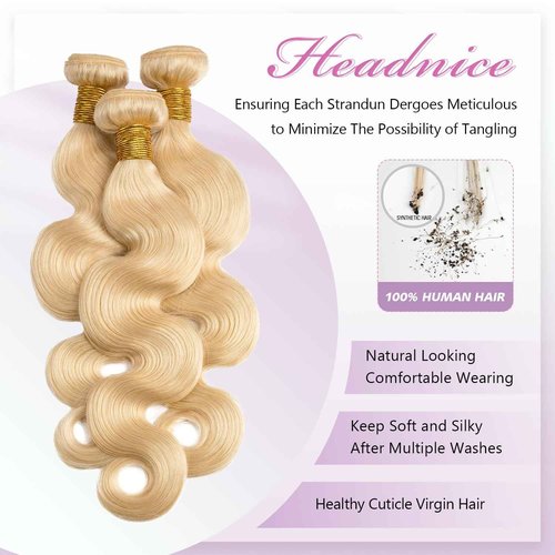 613 Bundles Human Hair Body Wave 18 20 22 Inch Blonde Human Hair 3 Bundles 12A Grade 100% Unprocessed Brazilian Virgin Hair 613 Body Wave Bundle 300G Machine Double Weft
