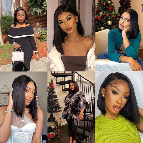 Short Bob Wig Human Hair 13x4 Frontal Bob Wigs 180% Density Glueless Wigs Pre Plucked for Black Women (12 inch)