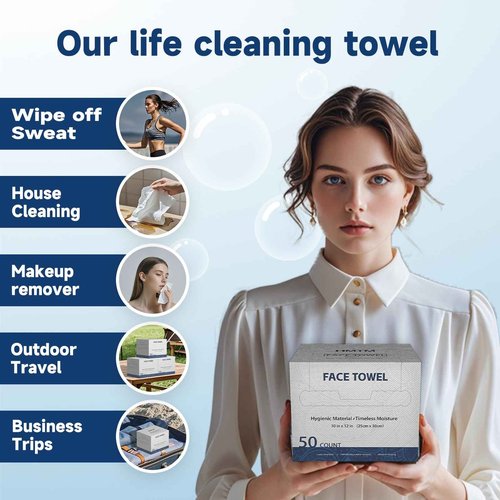 Face Towels, 10” x 12”, Thick Soft and Absorbent, Face Towelettes Disposable Biodegradable for Sensitive Skin, Makeup Remover, Cleansing, 200 Count（ 4 PACK ）