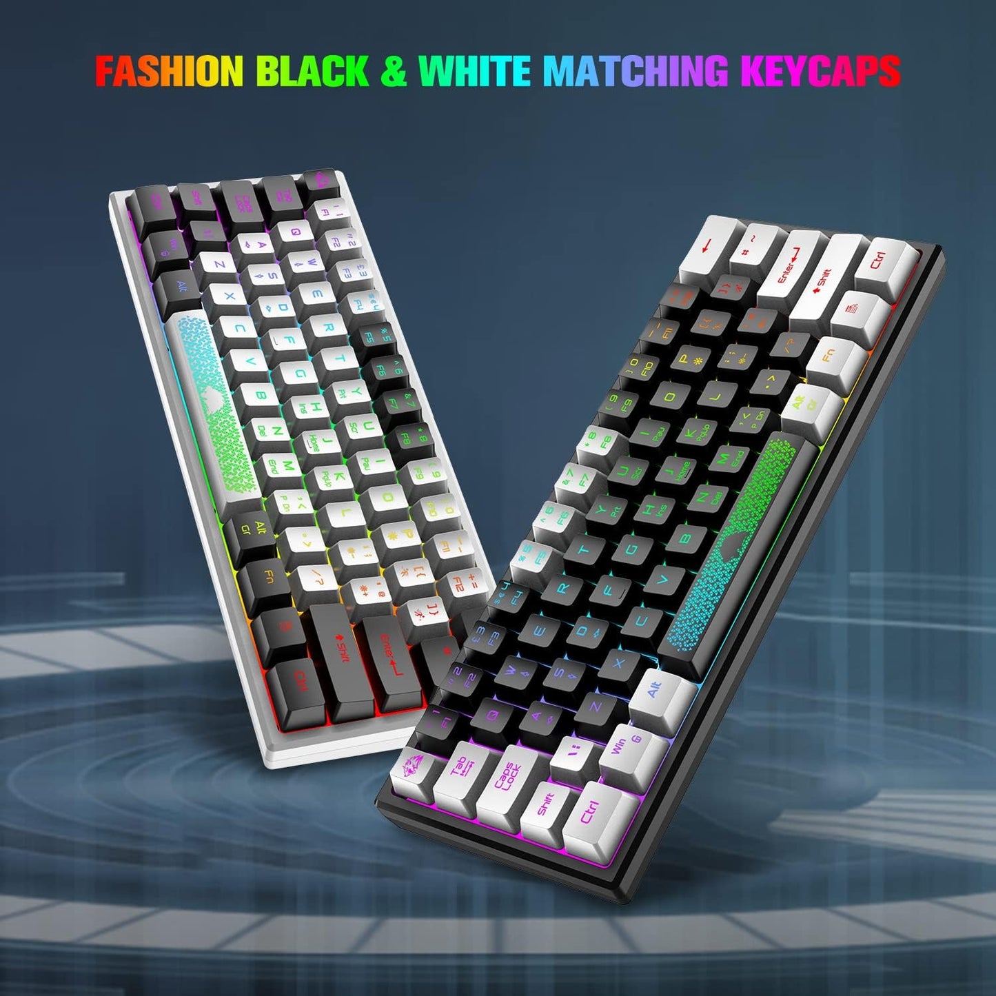 60% Gaming Keyboard and Mouse Combo Small Mini RGB Backlight Mechanical Feeling and Mechanical RGB 6400 DPI Honeycomb Optical Mouse,Gaming Mouse pad for Gamers and Typists Black