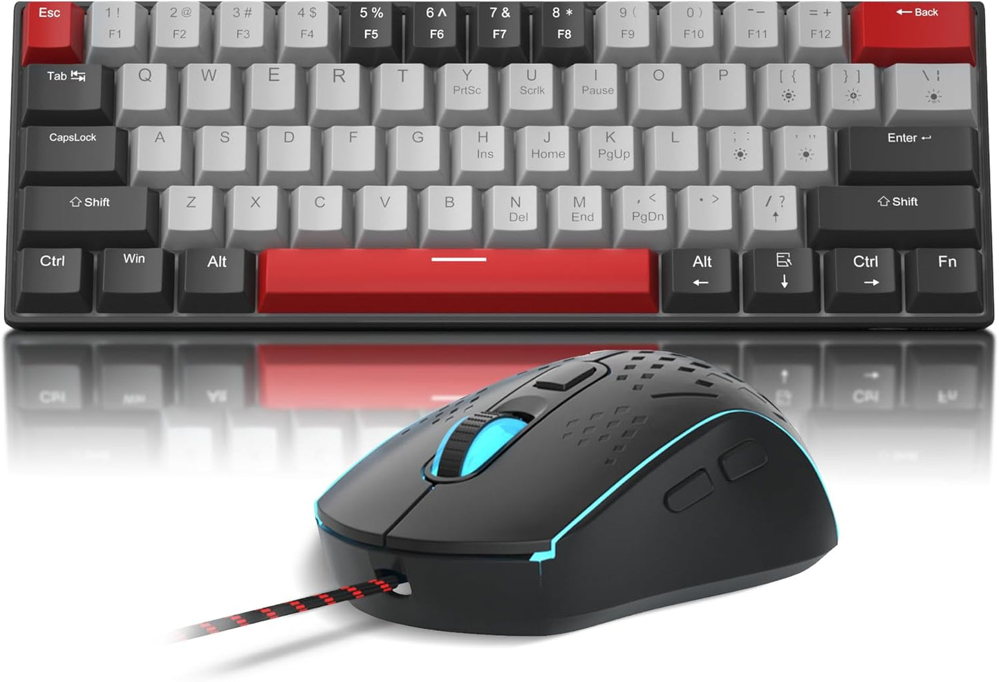 60% Mechanical Gaming Keyboard, White Gaming Keyboard with Red Switches, Detachable Type-C Cable Mini Keyboard with Blue LED Light for/PC/Laptop